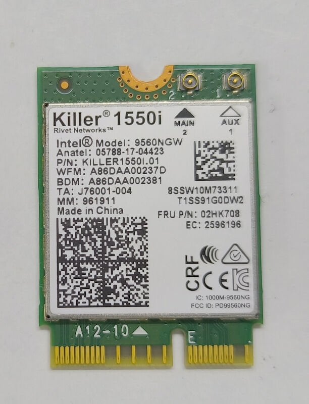 MSI MS-17E2 Orijinal Wireless Kart Killer 1550i.01 Intel AC 9560 Wireless Kart 02HK708