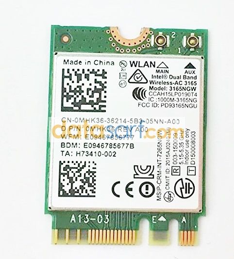 Dell Inspiron P66F002 Wireless Kart 3165NGW Intel Dual Band MHK36 0MHK36