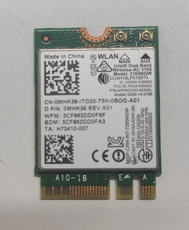 Dell Vostro 5468 V5468 P75G  P75G001 Orijinal Wireless Kart 3165NGW Intel Dual Band MHK36 0MHK36