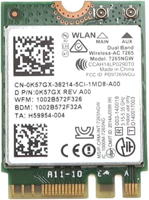 Dell Latitude E5550 5550 P37f E7440 Wireless Kart K57GX 0K57GX CN-0K57GX İntel 7265NGW