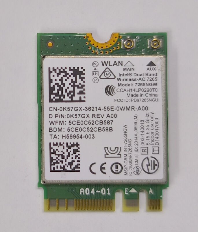 Dell Latitude 5480 5490 5491 E5480 E5490 E5491 P72G Wireless Kart K57GX 0K57GX CN-0K57GX İntel 7265NGW