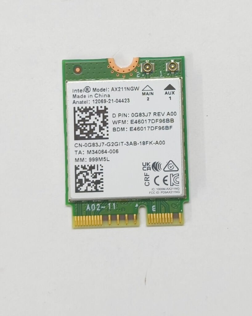 Dell Latitude 15 3540 E3540 P17G P170G001 Orijinal Wireless Kart Intel Wi-Fi 6E AX211NGW 0G83J7