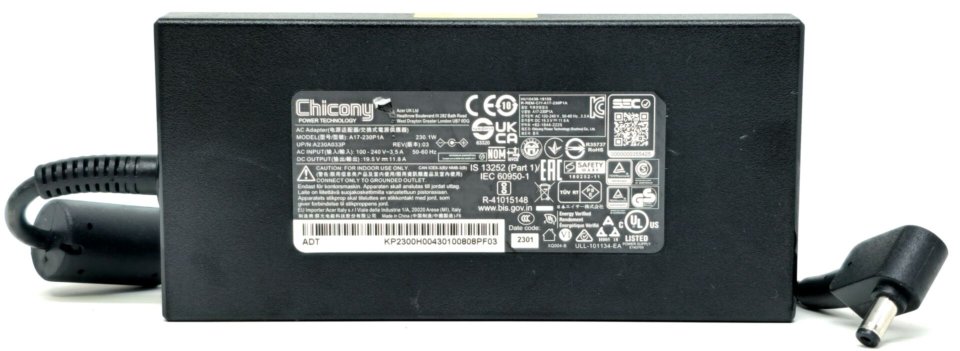 Acer Nitro 16 Şarj Aleti CHİCONY A17-230P1A 230W 19.5V 11.8A 5.5x1.7MM